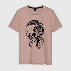 Футболка хлопковая мужская Cool skull & microphone, цвет: пыльно-розовый
