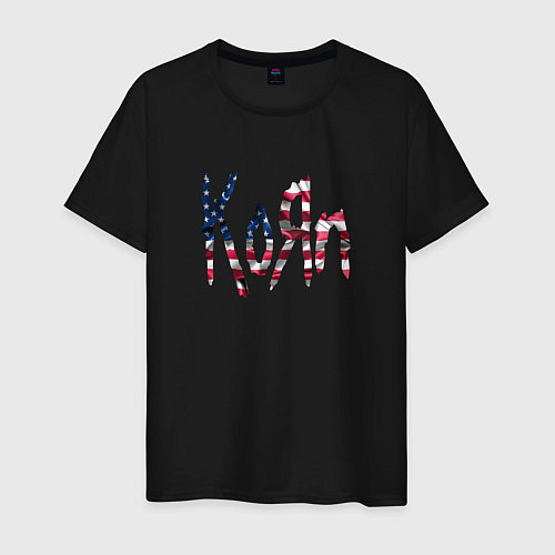 Мужская футболка KoRn, Корн флаг США / Черный – фото 1