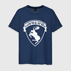 Футболка хлопковая мужская Volvo логотип белый, цвет: тёмно-синий