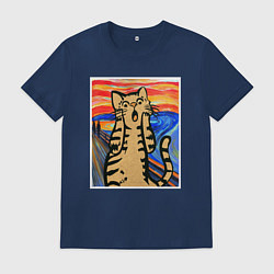 Мужская футболка Орущий кот пародия на Крик Мунка