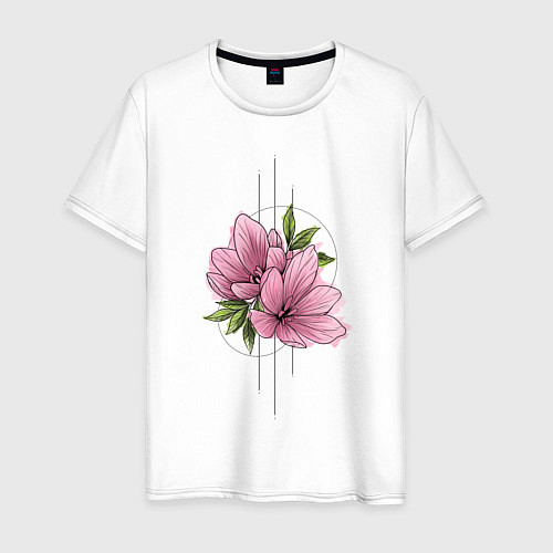 Мужская футболка Акварельный розовой цветок / Белый – фото 1