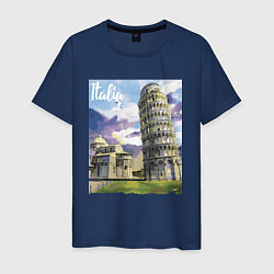 Футболка хлопковая мужская Италия Пизанская башня, цвет: тёмно-синий