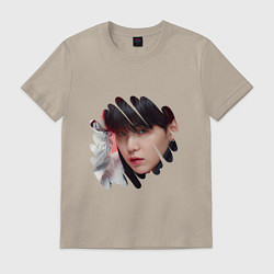 Футболка хлопковая мужская Agust D SUGA BTS, цвет: миндальный