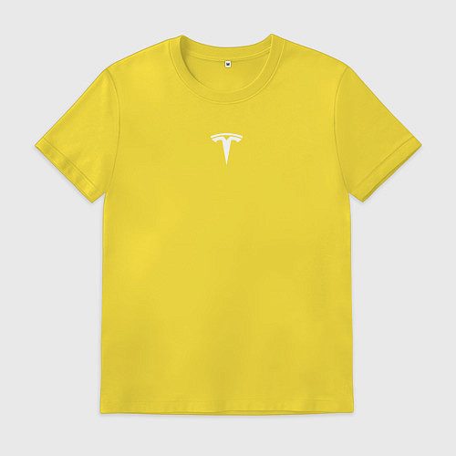 Мужская футболка TESLA WHITE LOGO МИНИМАЛИЗМ / Желтый – фото 1