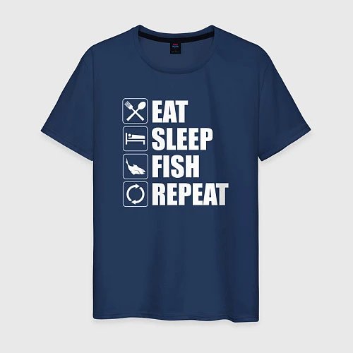 Мужская футболка Есть Спать Рыбалка Повторить / Тёмно-синий – фото 1