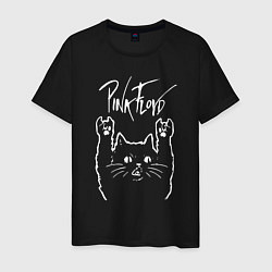 Футболка хлопковая мужская Pink Floyd Пинк флойд Рок кот цвета черный — фото 1