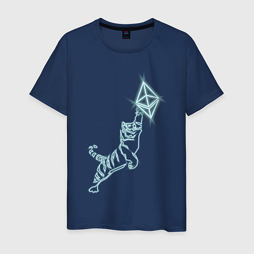 Мужская футболка Этереум с тигром в неоновом свечении / Тёмно-синий – фото 1