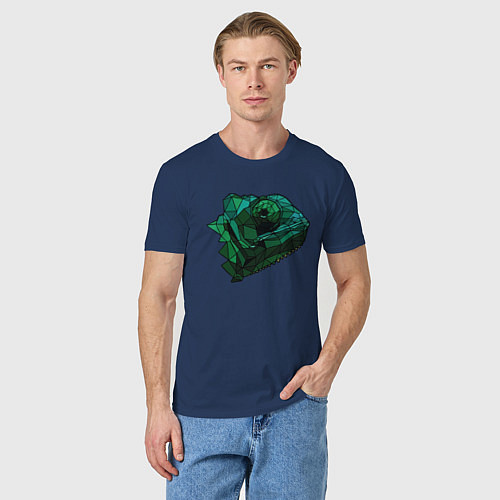 Мужская футболка Хамелеон в стиле Low Poly / Тёмно-синий – фото 3