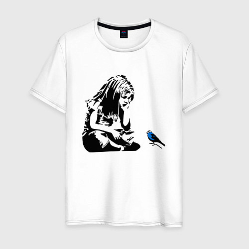 Мужская футболка BANKSY girl with blue bird БЭНКСИ девочка с синей / Белый – фото 1