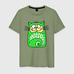 Футболка хлопковая мужская Прикольный зеленый кот, цвет: авокадо