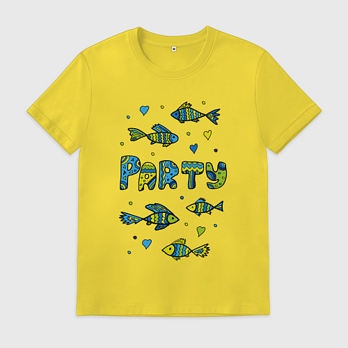 Мужская футболка Разноцветные рыбки Рыбная вечеринка, рыбалка Рисун / Желтый – фото 1