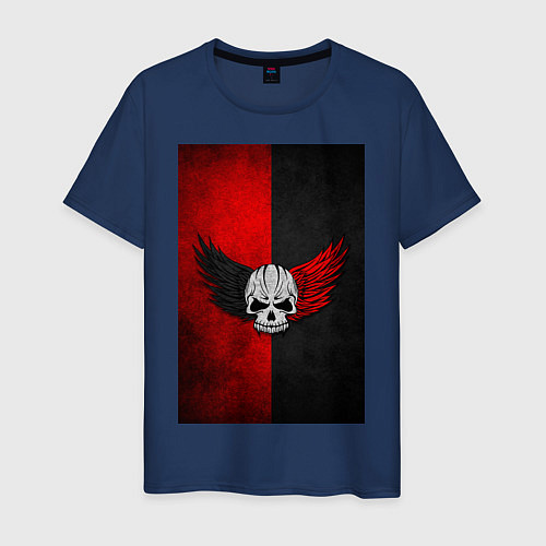 Мужская футболка Череп Клоуна на красно-черном фоне / Тёмно-синий – фото 1