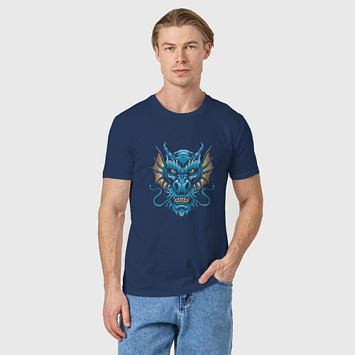 Мужская футболка Голова синего дракона / Тёмно-синий – фото 3