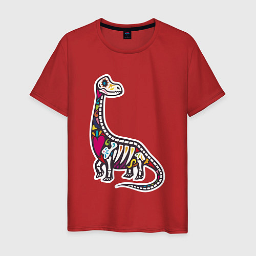 Мужская футболка Разноцветный скелет динозавра / Красный – фото 1