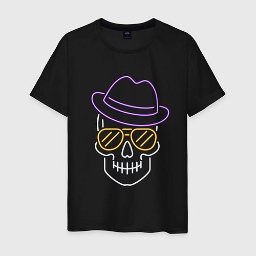 Мужская футболка Череп в шляпе Неон / Черный – фото 1