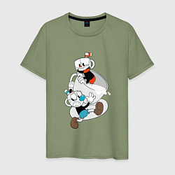 Футболка хлопковая мужская Чашки Cuphead, цвет: авокадо