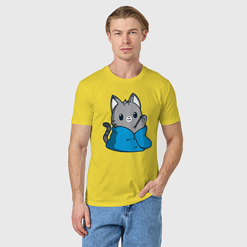Мужская футболка Кот в одеяле / Желтый – фото 3