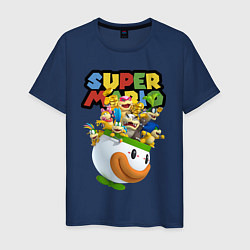 Футболка хлопковая мужская Компашка персонажей Super Mario, цвет: тёмно-синий
