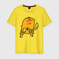 Футболка хлопковая мужская Рыжий кот вверх тормашками, цвет: желтый