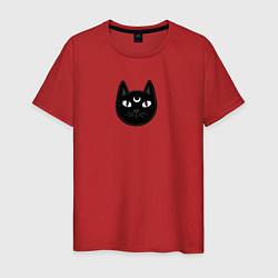Футболка хлопковая мужская Мистический чёрный кот с полумесяцем, цвет: красный
