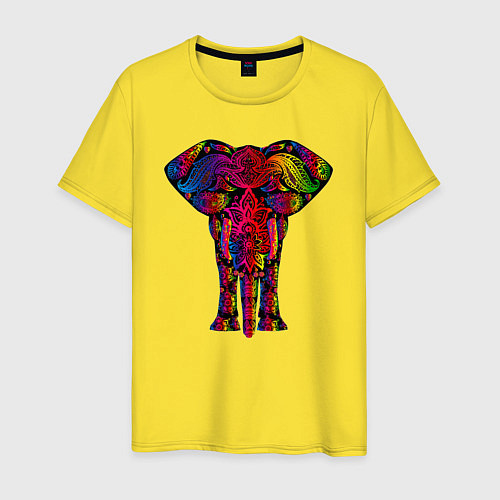 Мужская футболка Психоделически раскрашенный слон / Желтый – фото 1