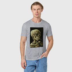 Футболка хлопковая мужская Череп с горящей сигаретой Ван Гог, цвет: меланж — фото 2