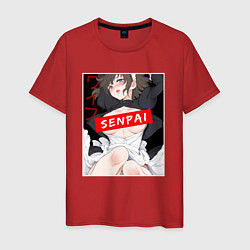 Футболка хлопковая мужская Девушка и надпись Senpai Ahegao, цвет: красный