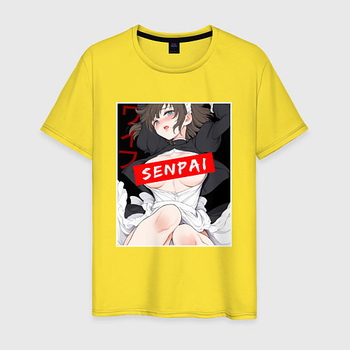 Мужская футболка Девушка и надпись Senpai Ahegao / Желтый – фото 1
