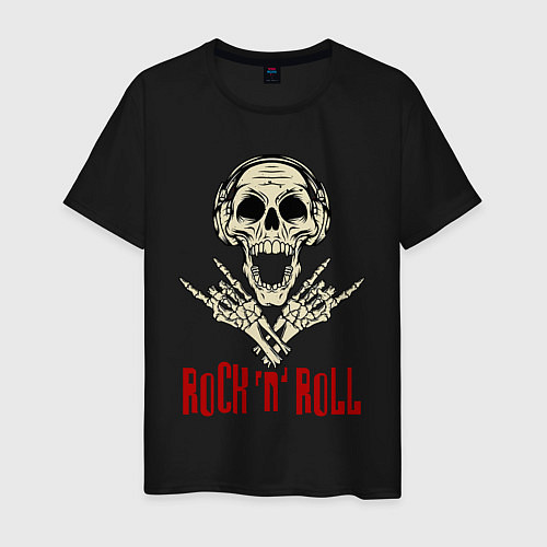 Мужская футболка Rock n Roll Skull / Черный – фото 1