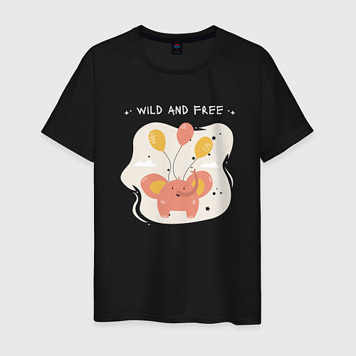 Мужская футболка Дикий и свободный слоненок / Черный – фото 1