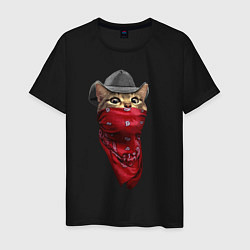 Футболка хлопковая мужская Cool kitten in a bandana, цвет: черный