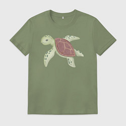 Футболка хлопковая мужская Милая Черепашка Плавает, цвет: авокадо