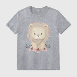 Мужская футболка Милый Львёнок С Цветами