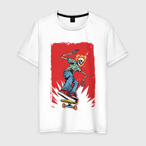 Мужская футболка Fire skull Skateboarding man on a red background E / Белый – фото 1