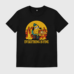 Футболка хлопковая мужская Все хорошо собака в огне пьет кофе, цвет: черный
