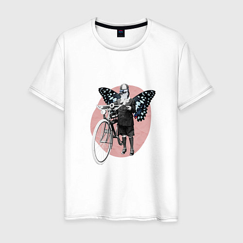 Мужская футболка Vintage Woman Butterfly Bike Collage / Белый – фото 1