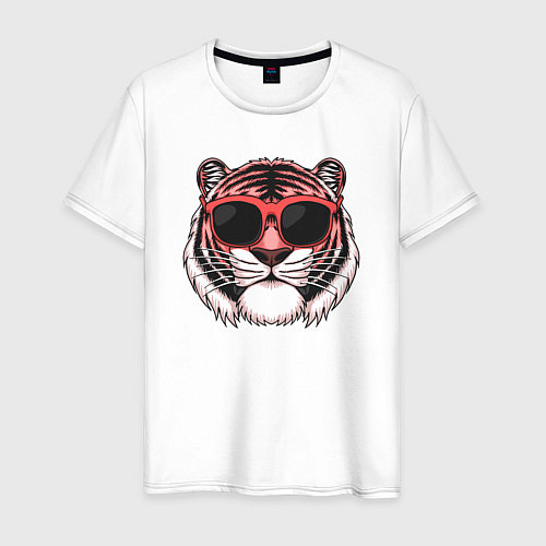 Мужская футболка Модный тигр в очках / Белый – фото 1