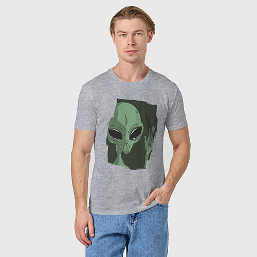 Мужская футболка Пришелец машет рукой Alien Waving Hand / Меланж – фото 3