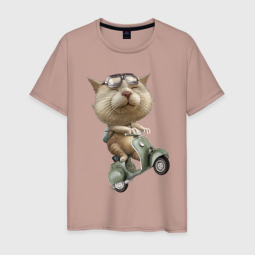 Мужская футболка Крутой котяра на скутере / Пыльно-розовый – фото 1
