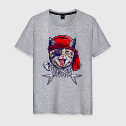 Мужская футболка Кот пират и рыбьи кости