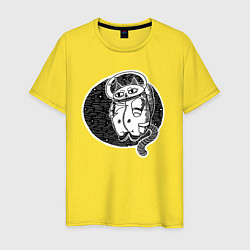 Футболка хлопковая мужская Космический кот астронавт, цвет: желтый