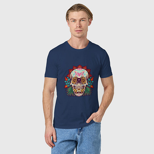 Мужская футболка Цветочный Черепок / Тёмно-синий – фото 3