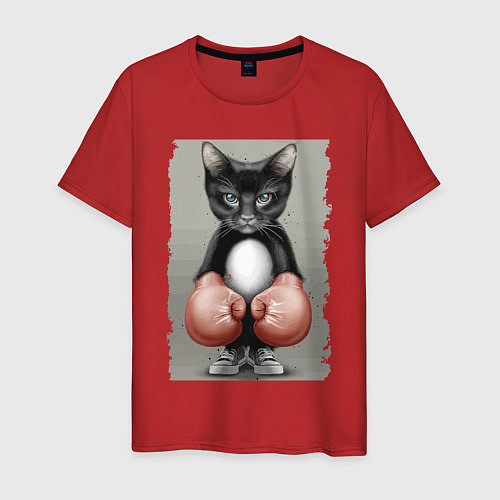 Мужская футболка Крутой котяра в боксёрских перчатках Cool cat in b / Красный – фото 1