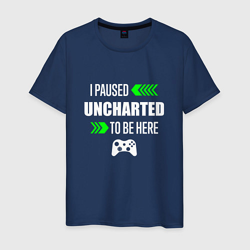 Мужская футболка I Paused Uncharted To Be Here с зелеными стрелками / Тёмно-синий – фото 1
