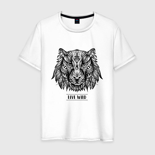 Мужская футболка Тигр в стиле Мандала Mandala Tiger Live Wild / Белый – фото 1