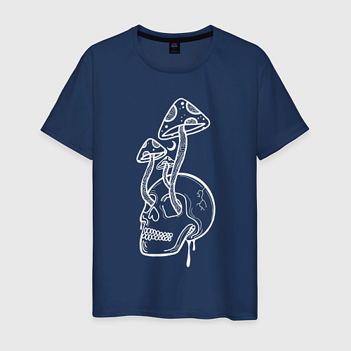 Мужская футболка Грибы, растущие из глазниц черепа Mushrooms growin / Тёмно-синий – фото 1