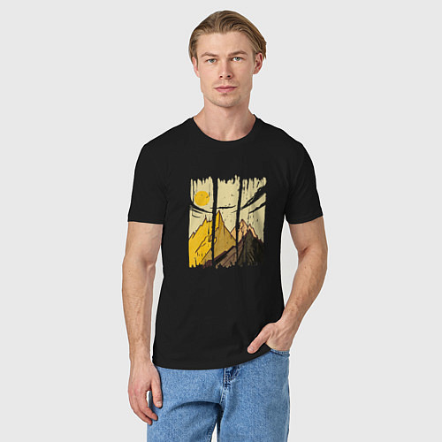 Мужская футболка Горный Пейзаж в штрихах Mountain Landscape Strokes / Черный – фото 3