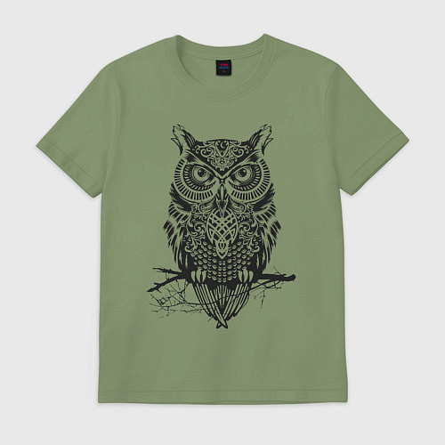 Мужская футболка Черная сова в узорах / Авокадо – фото 1
