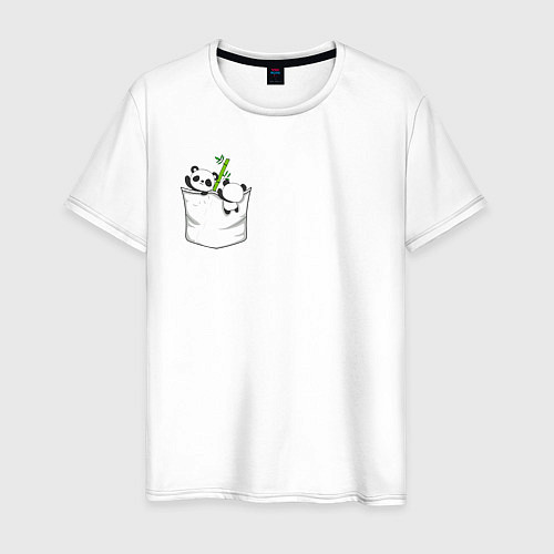 Мужская футболка Панды с бамбуком в кармашке / Белый – фото 1