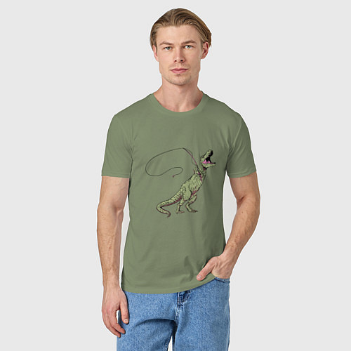 Мужская футболка ТИРАННОЗАВР РЫБАК TYRANNOSAURUS REX FISHERMAN / Авокадо – фото 3